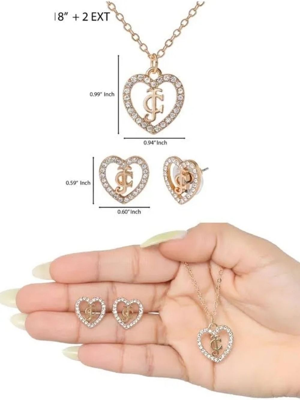 Juicy Couture Authentic Set - Gold Heart Logo Necklace & Stud Earrings